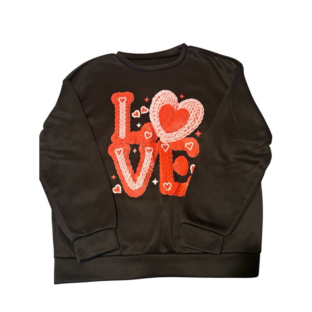 October Love Black Sweater with Red and Pink Graphic